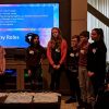 The Broadclyst team show their t-shirt samples at the presentation in Microsoft HQ, Seattle