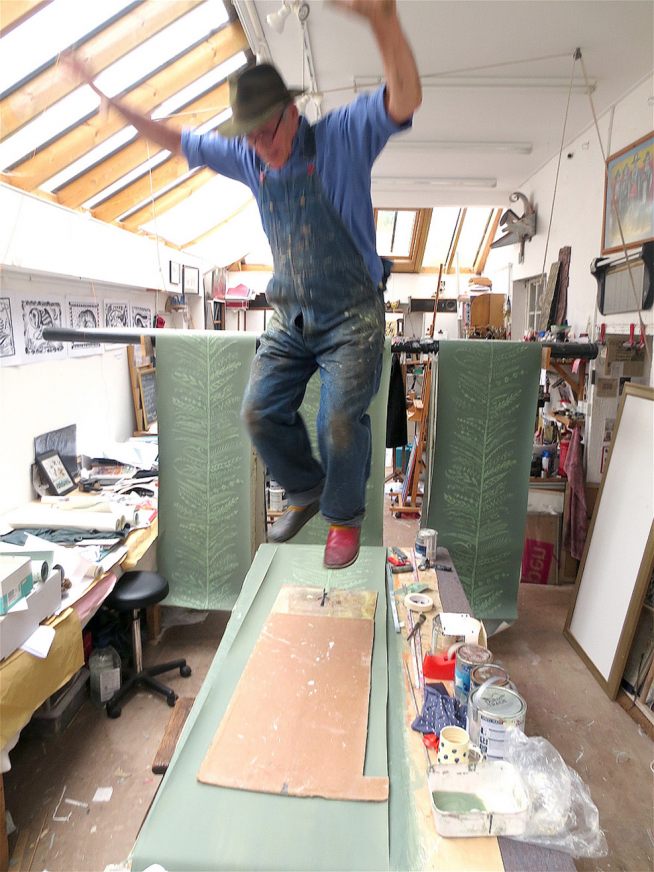 Hugh Dunford Wood Guild Member wallpaper stomping in studio