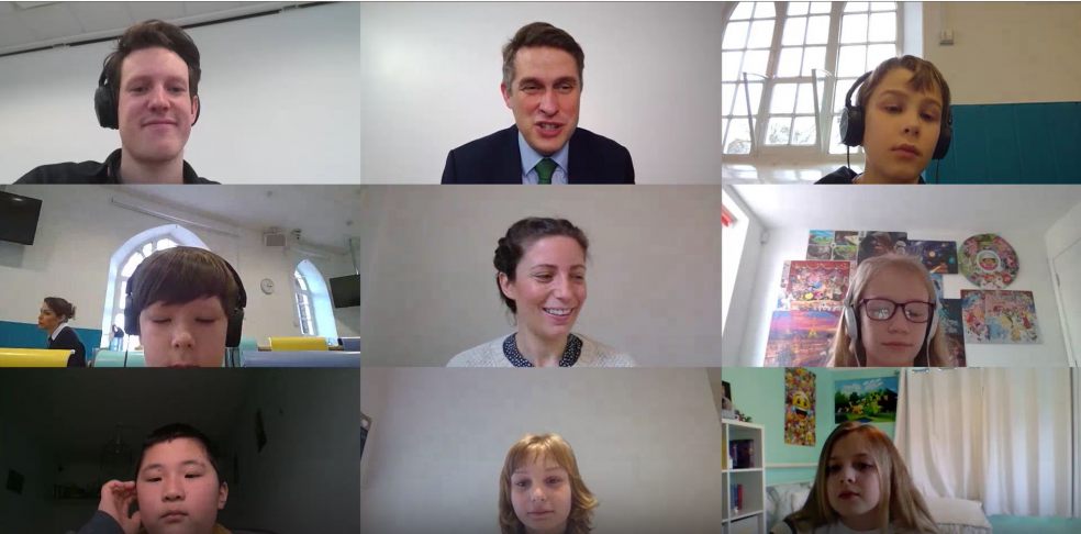 Mr Williamson, teachers and pupils onscreen during the virtual maths lesson 