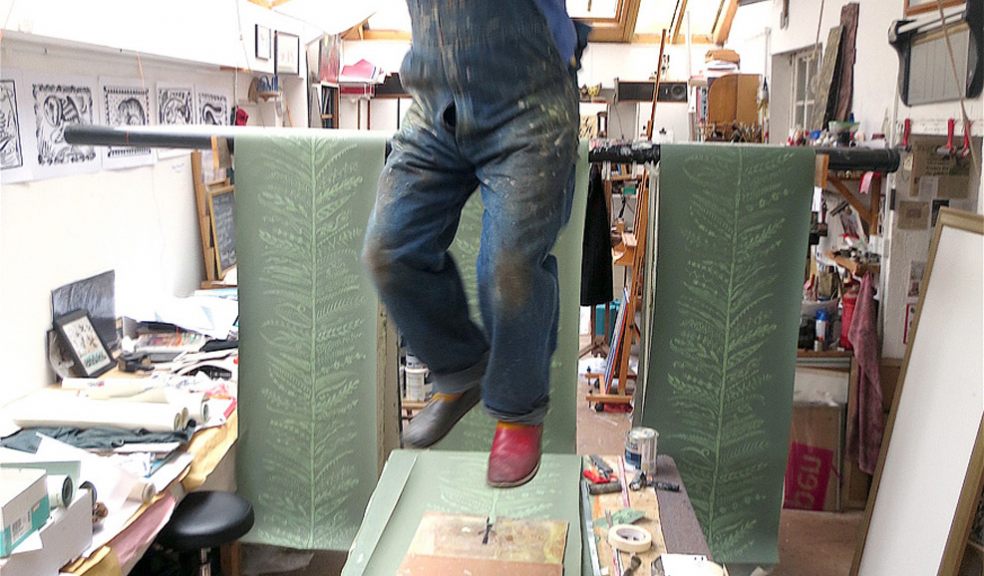 Hugh Dunford Wood Guild Member wallpaper stomping in studio