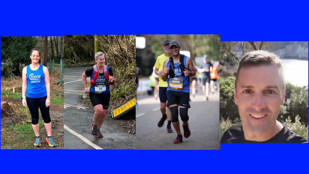 Becky Tydd, Cat Moore, Ravi Poorun and Sean Scofield, all running the London Marathon 2024 for FORCE Cancer Charity