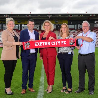 L-R, Carrie Gillam and Matt Dawes from Exeter City, Carine Jessamine and Alison Wong from Selco, and