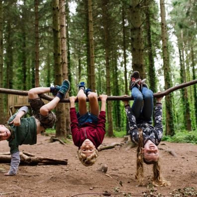 Kids playing in the woods