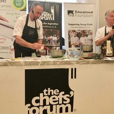 Devon chefs Peter Gorton and Jim Fisher preparing chocolate at Kitley House Hotel