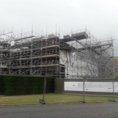 Scaffolding about to come down at Castle Drogo. Credit NT Tim Cambourne