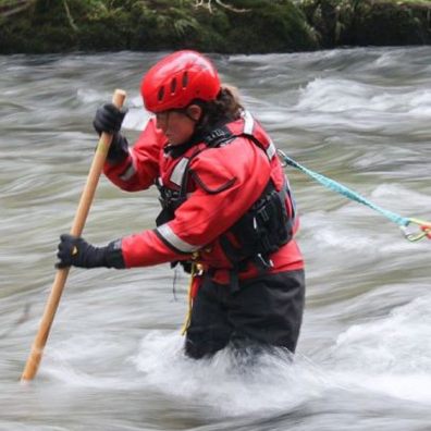 A member of the team training for water rescue