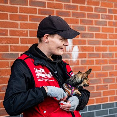 Homeless man with dog